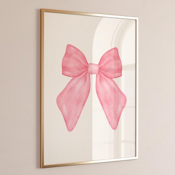 Pink Coquette Bow Art Print Cute Girly Wall Dorm Room Decor Trendy Ribbon Poster