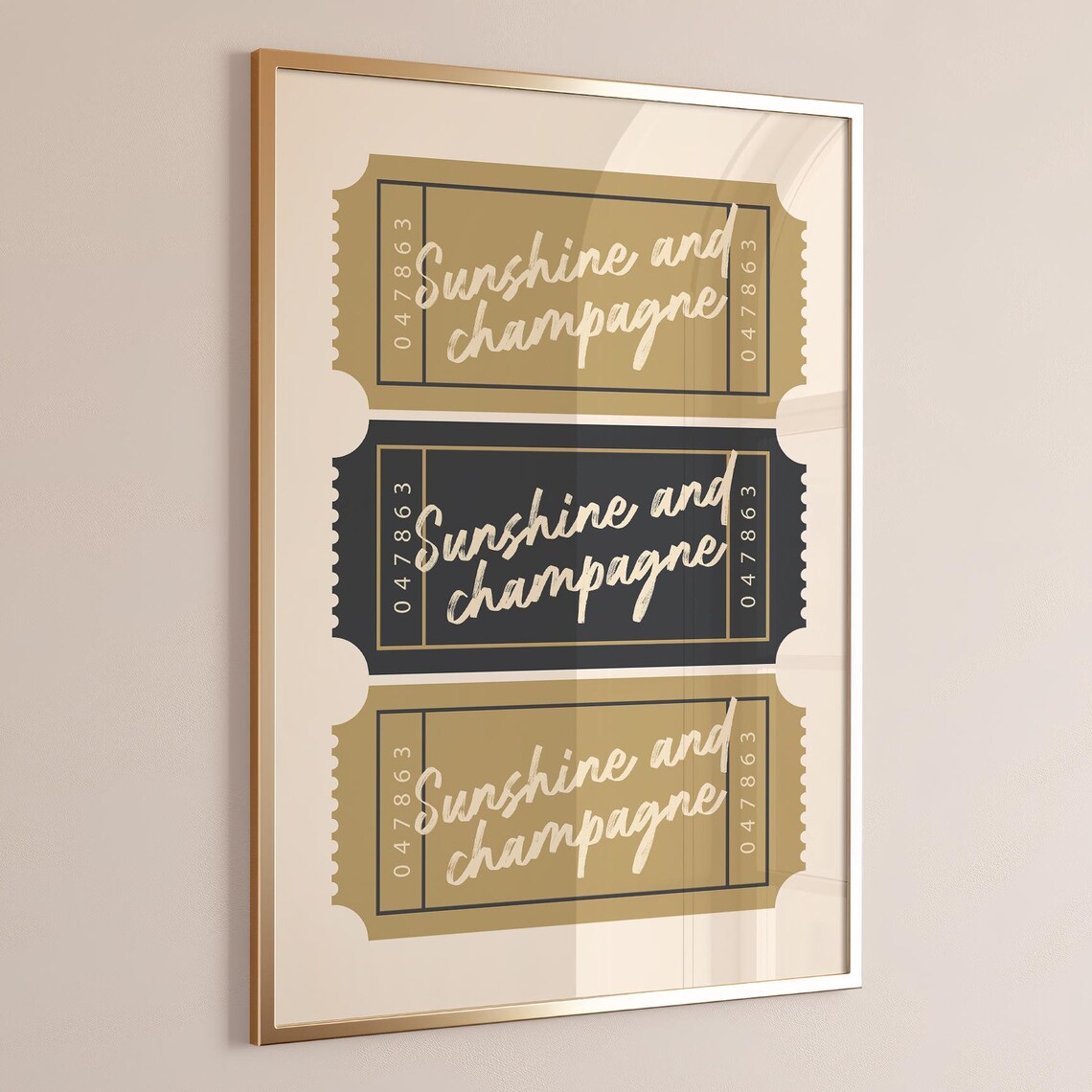 Sunshine And Champagne Gold Black Retro Ticket Stub Wall Art - Image 3