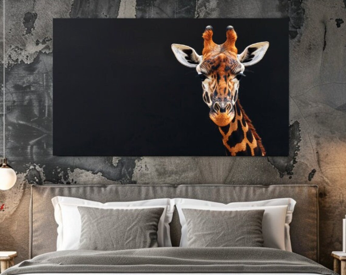 Giraffe Head Black Background Minimalist Wildlife Portrait Poster