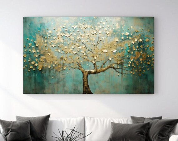 Green Gold Tree Nature Art Print, Christmas Decor