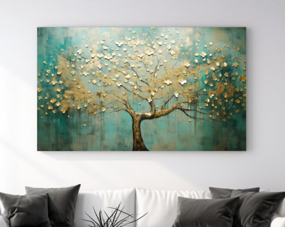 Green Gold Tree Nature Art Print, Christmas Decor