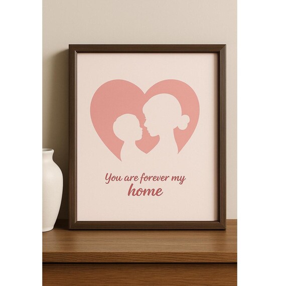 Mother And Child Heart Silhouette Print Nursery Decor