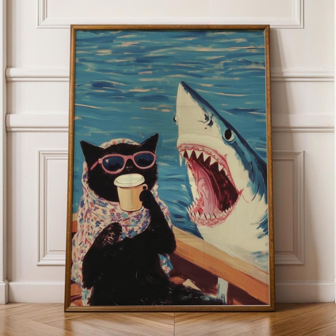 Funny Black Cat Animal Print Poster, Maximalist