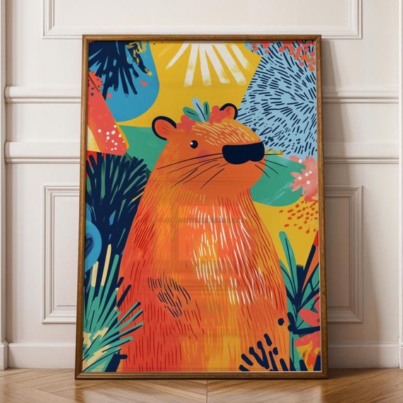 Tropical Capybara Boho Jungle Animal Art Print