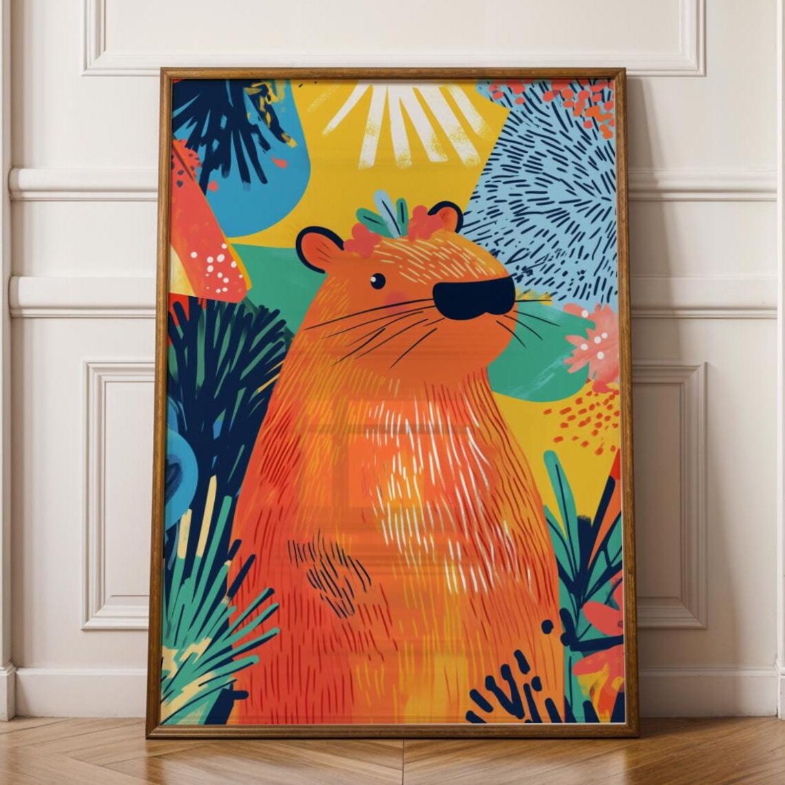 Tropical Capybara Boho Jungle Animal Art Print