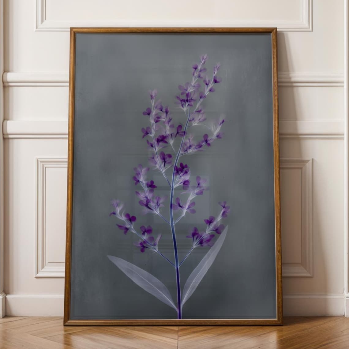 Ethereal Purple Floral X Ray Botanical Minimal Modern Dark Poster