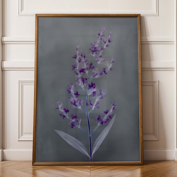 Ethereal Purple Floral X Ray Botanical Minimal Modern Dark Poster