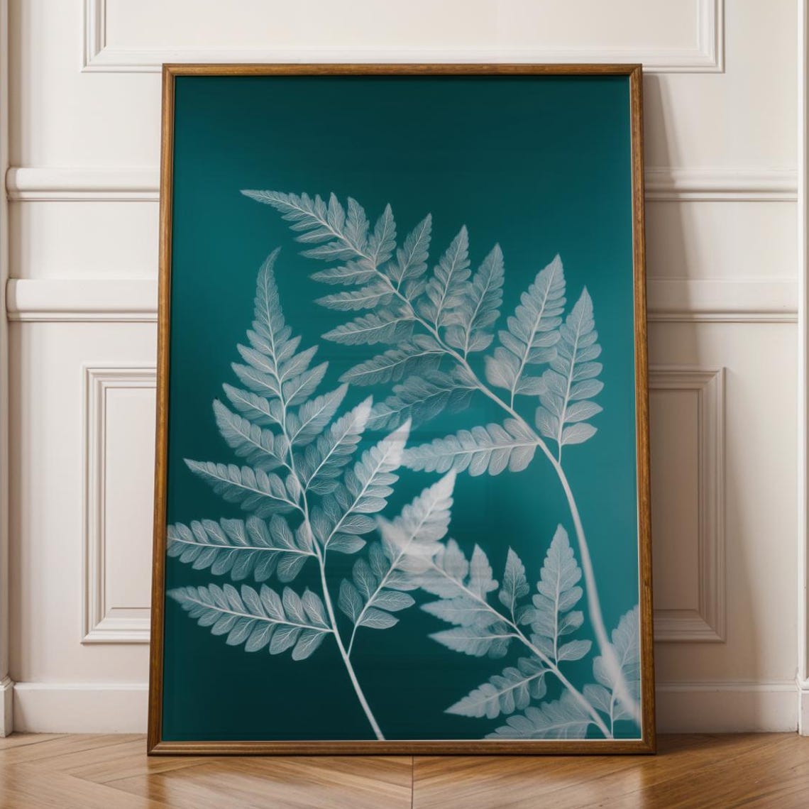 X Ray Fern Leaf Wall Art Botanical Blue Radiograph Print Nature Inspired Minimal Decor Eal Background Home Modern