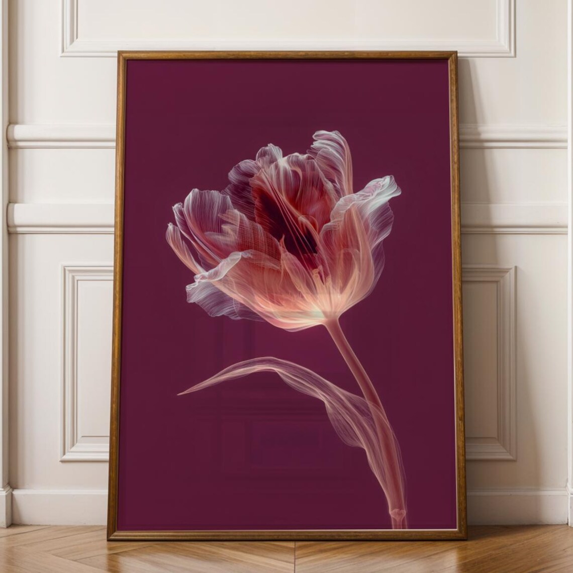 X Ray Tulip Flower Botanical Radiograph Burgundy Pink Art Poster