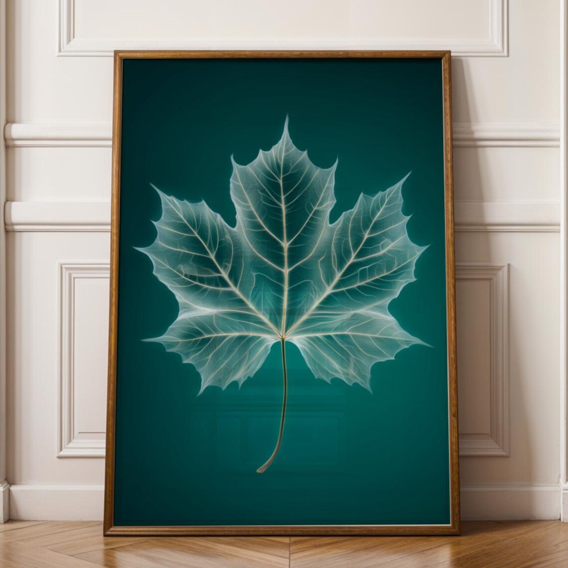 Xray Maple Leaf Wall Art Print Botanical Minimalist Nature Decor Modern Poster Teal Lover