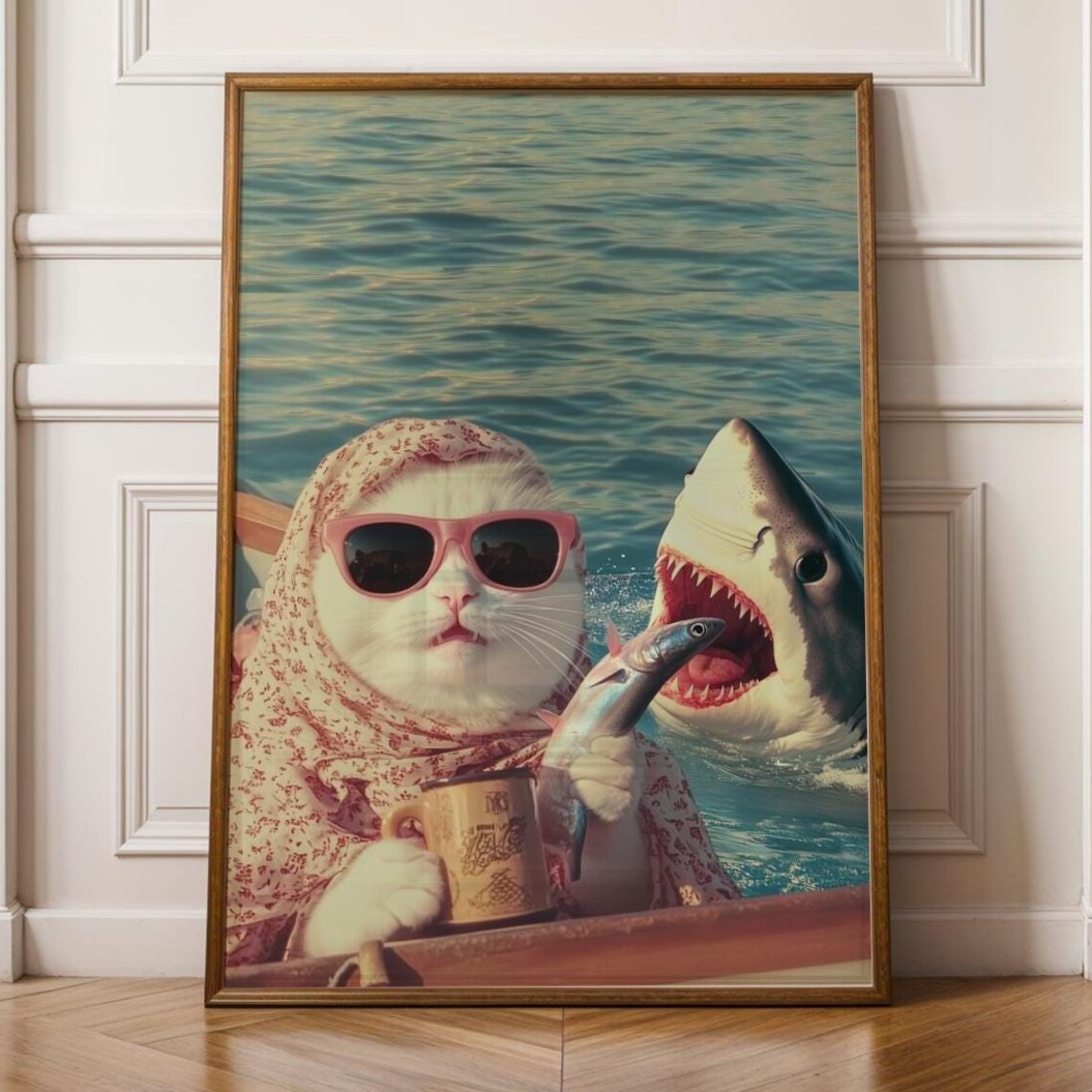 Funny Cat Quirky Maximalist Animal Poster Print