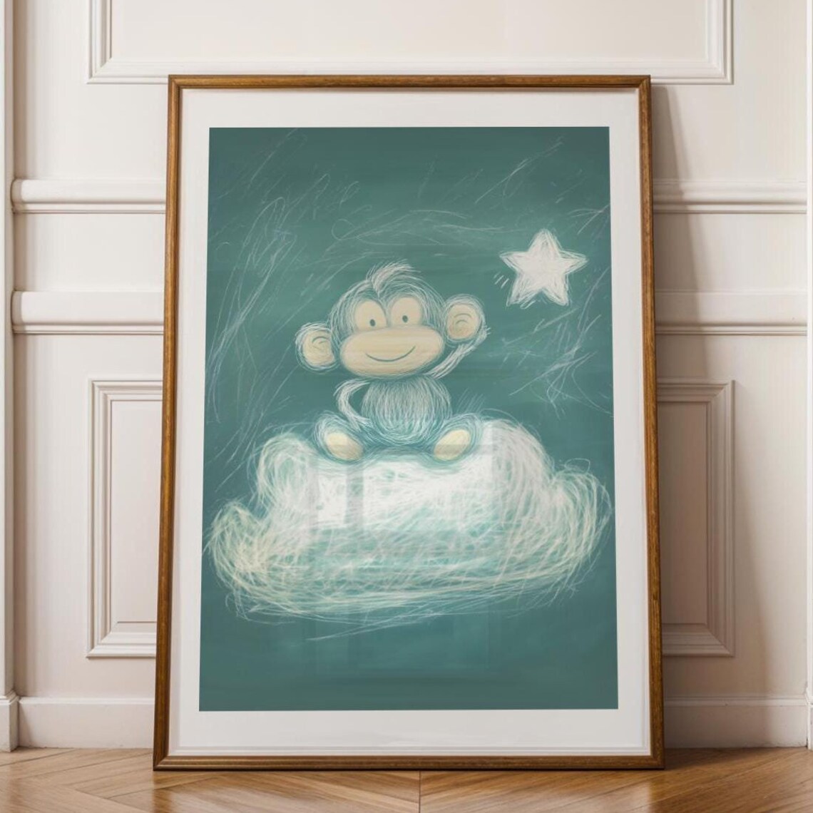 Chalkboard Monkey Nursery Wall Art Baby Cute Room Decor Kids Poster Unframed
