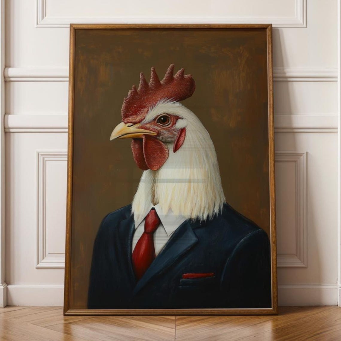 Rooster Gentleman Navy Suit Portrait Funny Farmhouse Art Poster