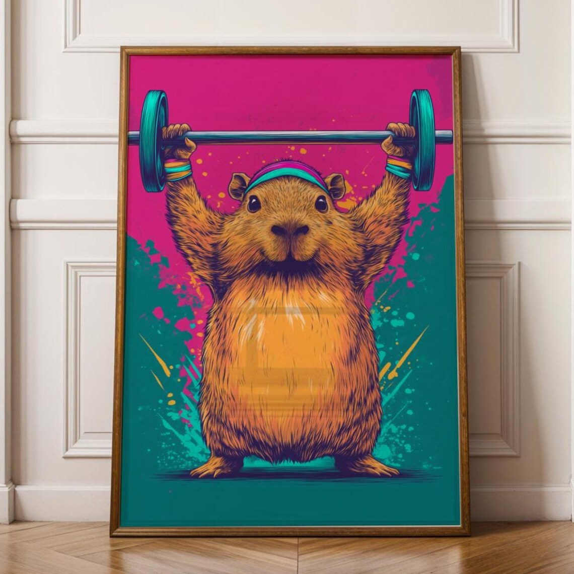 Capybara Funny 80s Gym Motivation Poster