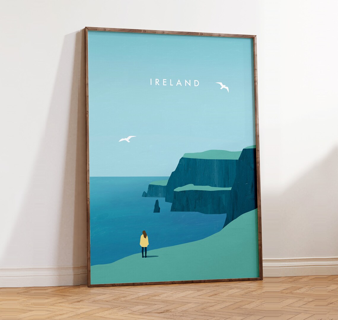 Ireland Minimalist Travel Poster, Coastal Wall Art