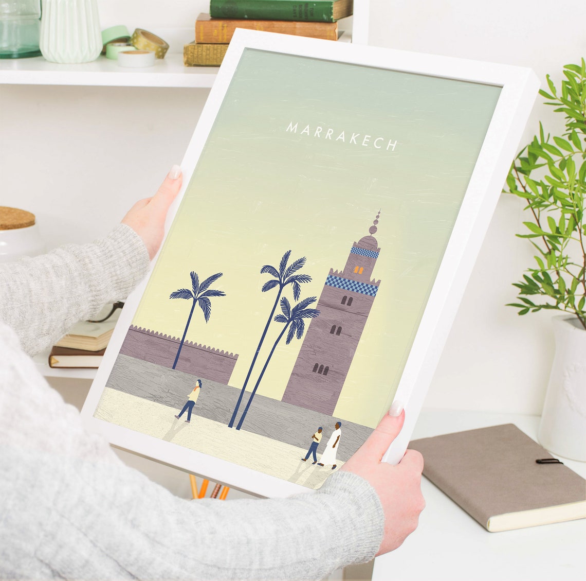 Marrakech Morocco Golden Minaret Palm Square Sunset Art Poster - Image 4