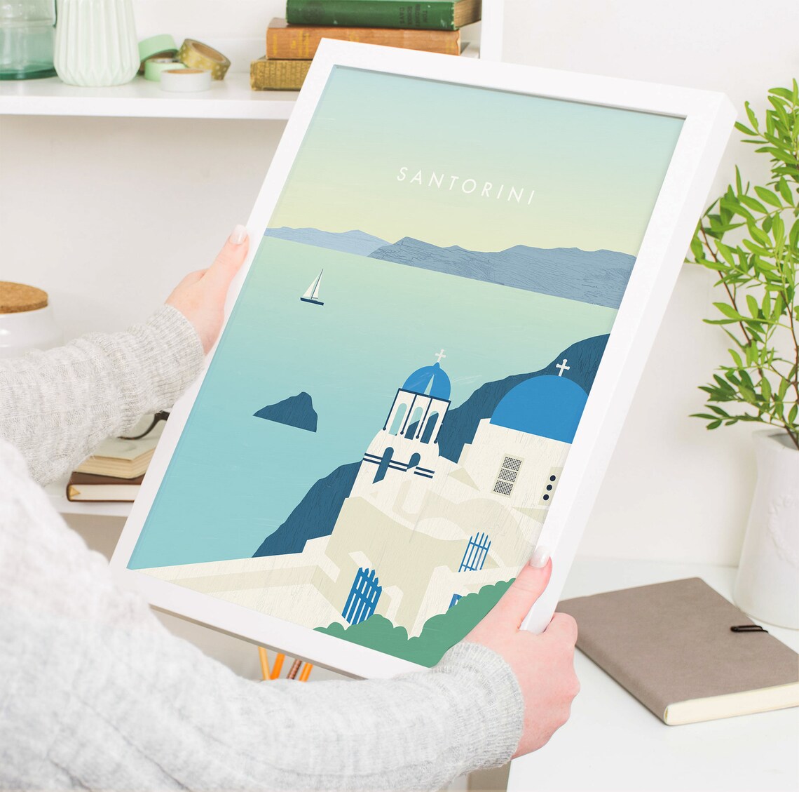 Santorini Greece Blue Domes Aegean Sea Minimalist Travel Poster - Image 4