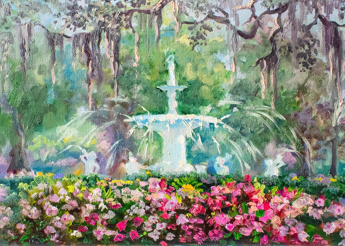 Savannah Forsyth Park Fountain Azaleas Southern Garden Painting Poster