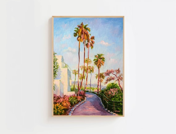 Laguna Beach Palm Tree Garden Path Coastal California Painting Poster