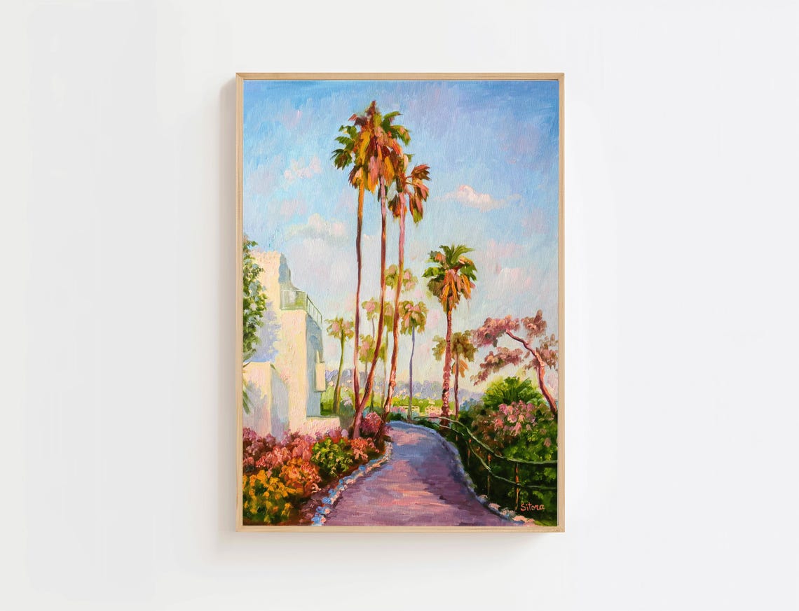 Laguna Beach Palm Tree Garden Path Coastal California Painting Poster