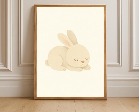 Sleeping Bunny Wall Art Neutral Nursery Calming Baby Room Animal Decor