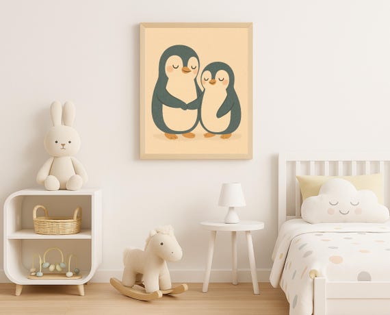 Hugging Penguins Wall Art Nursery For Baby Room Toddler Decor Kids Winter Bedroom Arctic Adventure Poster