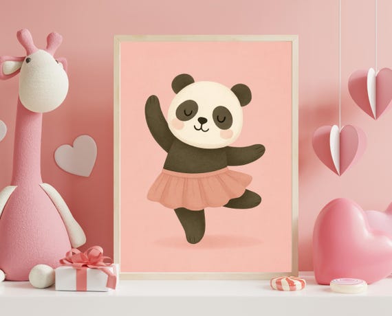 Dancing Panda Wall Art Nursery Ballet Animal Poster Instant Decor