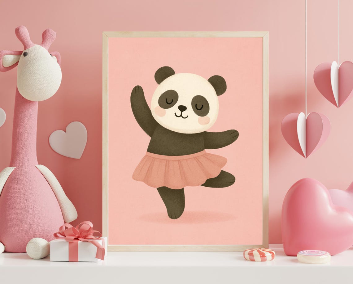Dancing Panda Wall Art Nursery Ballet Animal Poster Instant Decor
