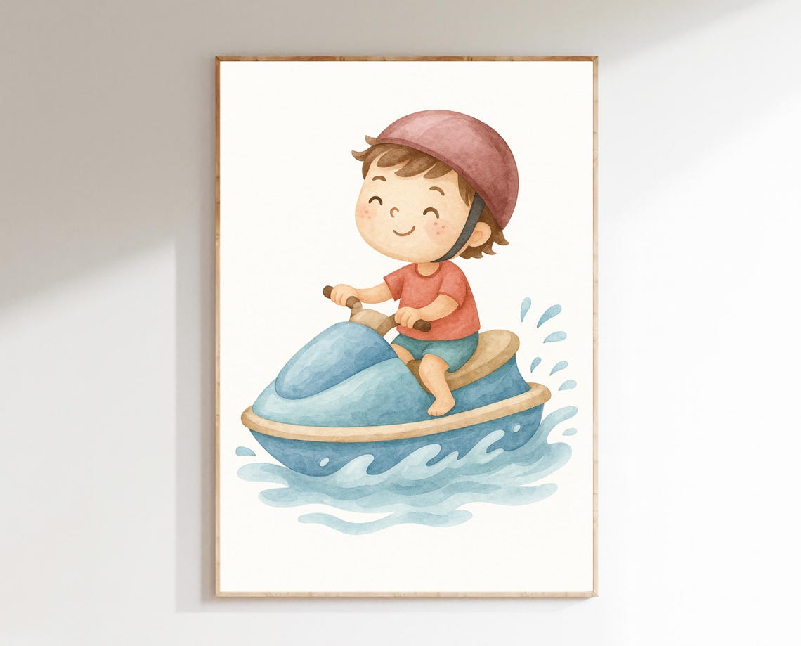 Jet Ski Wall Art Adventure Nursery Decor For Kids Room Ocean Poster