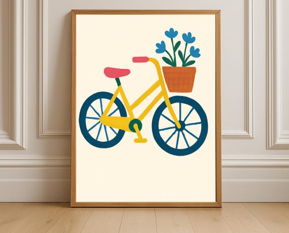 Bicycle Nursery Wall Art Bike Kids Room Playroom Decor Flower Basket Poster Transportation Instant