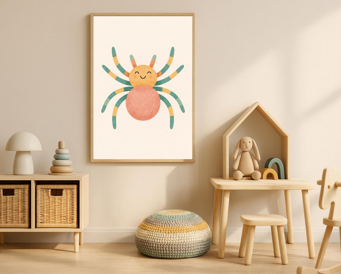 Colorful Spider Wall Art Cute Bug Nursery Decor Animal Insect Poster For Kids Room