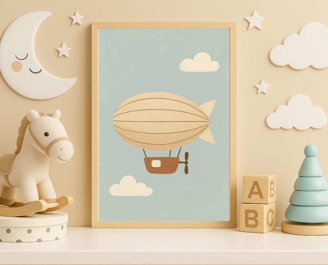 Airship Nursery Wall Art Vintage Blimp Whimsical Toddler Room Decor