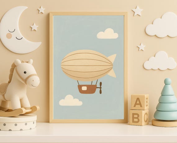 Airship Nursery Wall Art Vintage Blimp Whimsical Toddler Room Decor