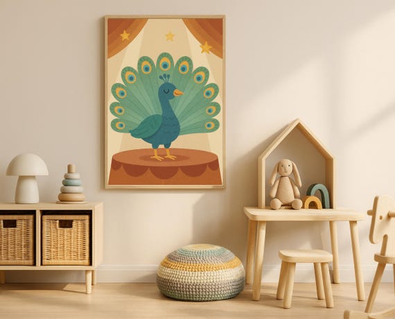 Peacock On Stage Wall Art Hobby Animal Series Nursery Print Kids Room Bird Decor