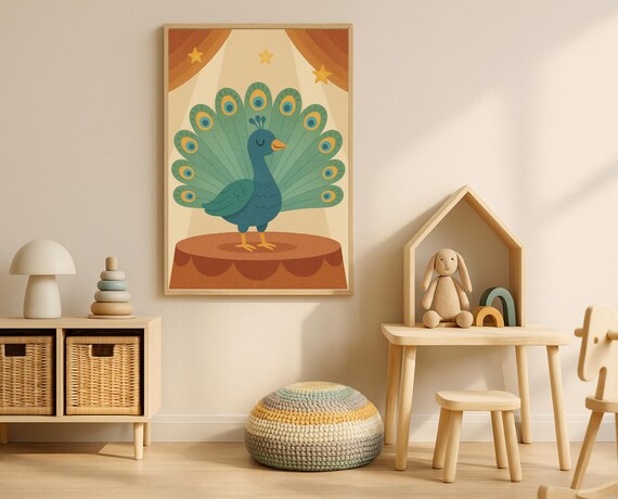 Proud Peacock Showing Off On Circus Stage Under Stars Poster