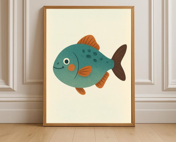 Teal Fish Nursery Print Coastal Kids Room Wall Art Instant