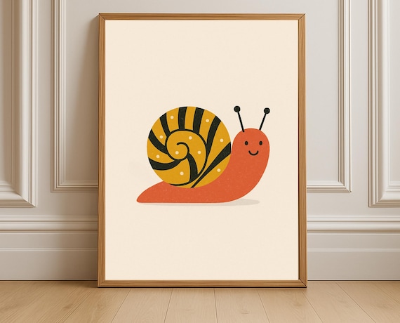 Smiling Snail Nursery Wall Art Garden Kids Room Cute Bug Poster Nature Decor Instant