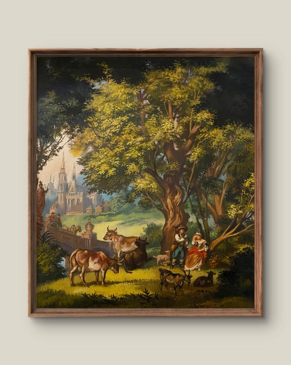 Classical Summer Landscape Art Print Rustic Wall Decor Antique Painting Castle Instant