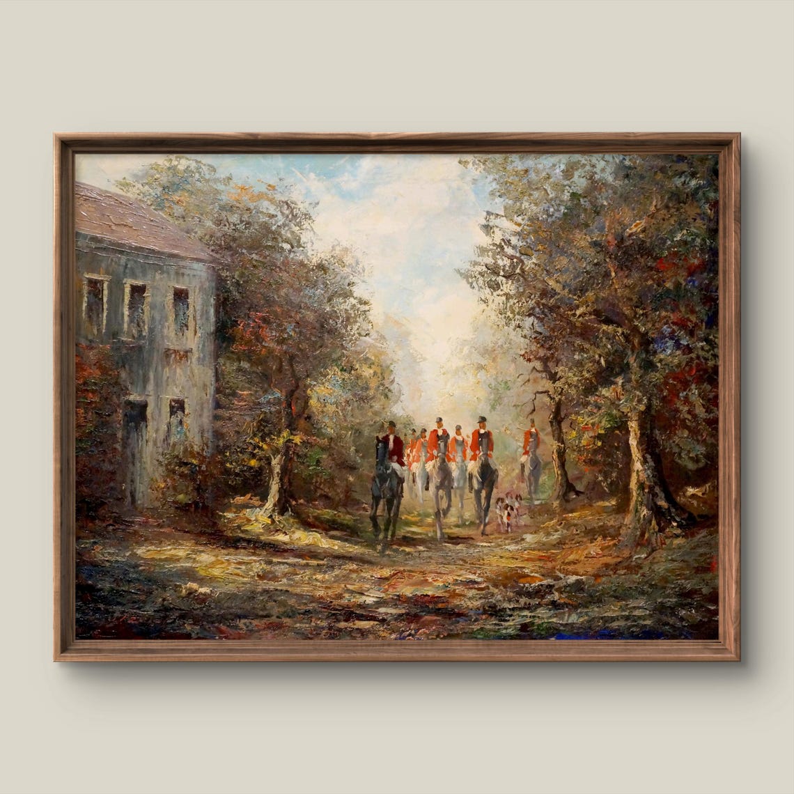Vintage Fox Hunt Riders in Autumn Woods Equestrian Art Print