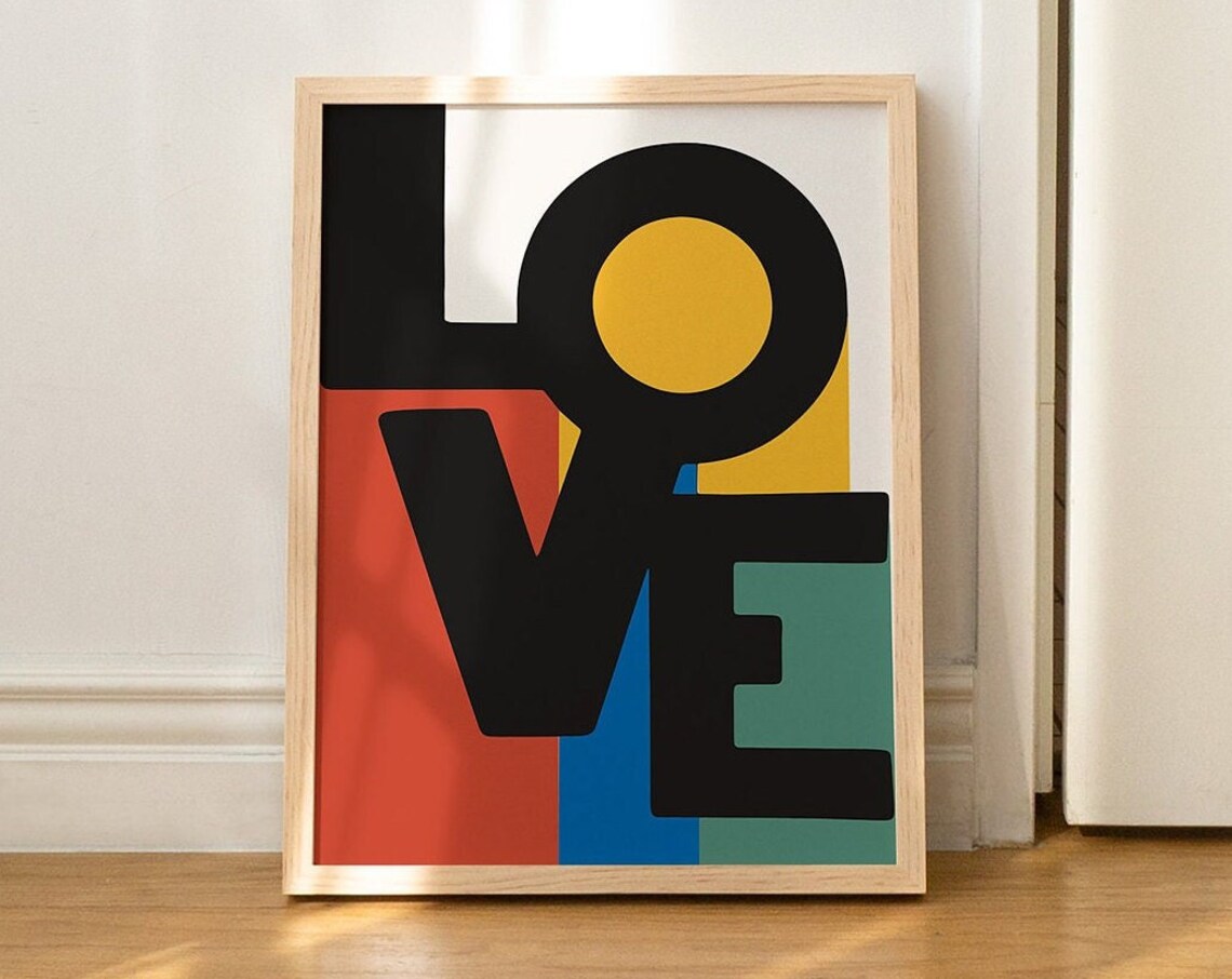 Love Typography Retro LGBTQ Rainbow Wall Art Print