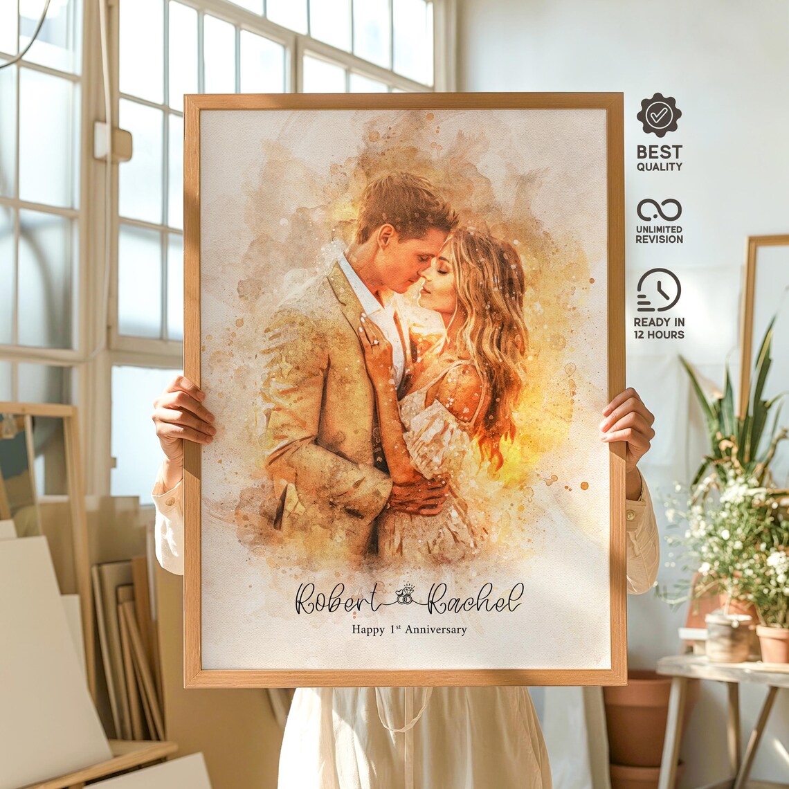 Watercolor Couple Portrait, Romantic Anniversary Gift