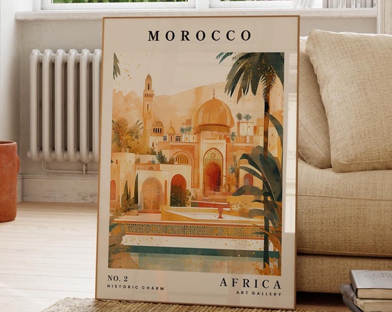 Morocco Travel Print Marrakech Illustration Wall Art African Decor Gift For Her Eclectic Poster Mid Century