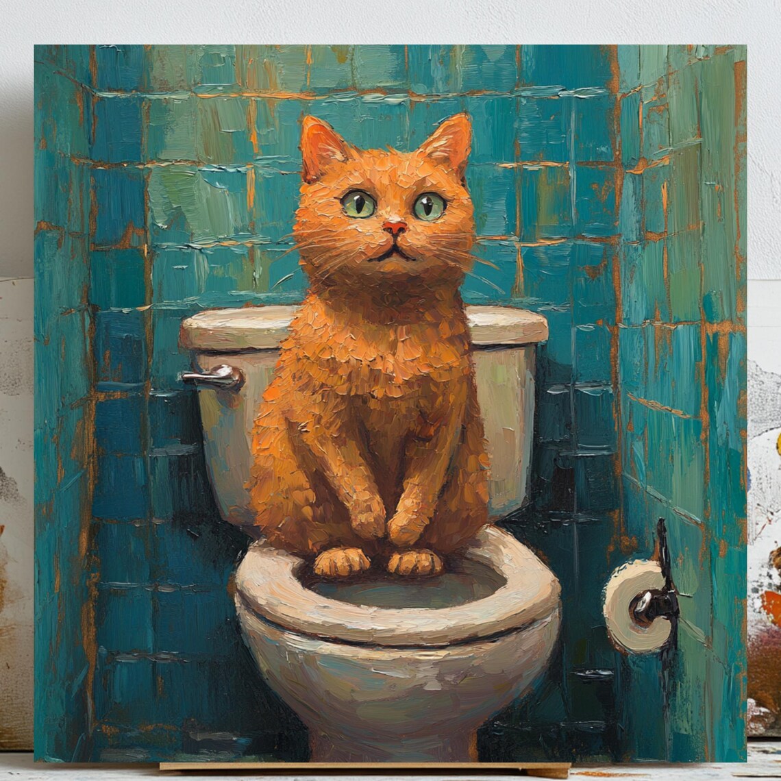 Cat In Bathroom, Funny Bathroom Decor Art Print