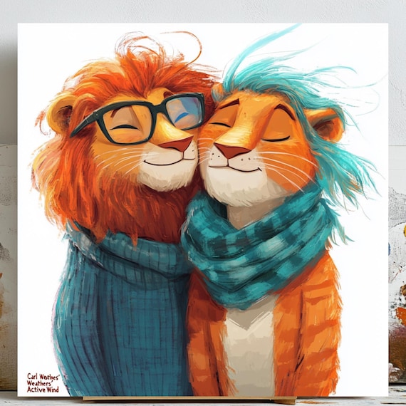 Romantic Lion Couple Art Print, Wildlife Bedroom Decor