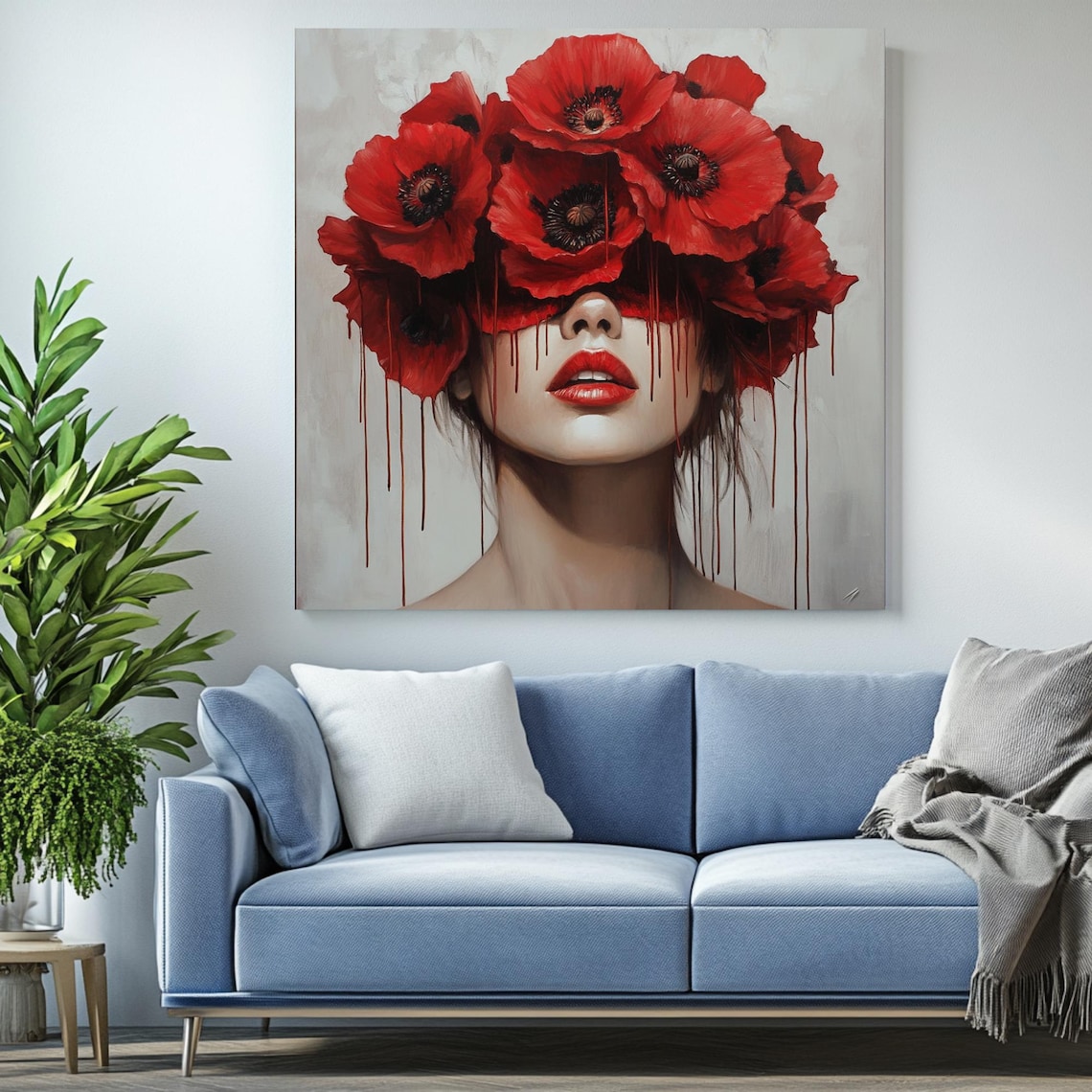 Surreal Woman, Red Poppy Portrait Art Print - Image 2
