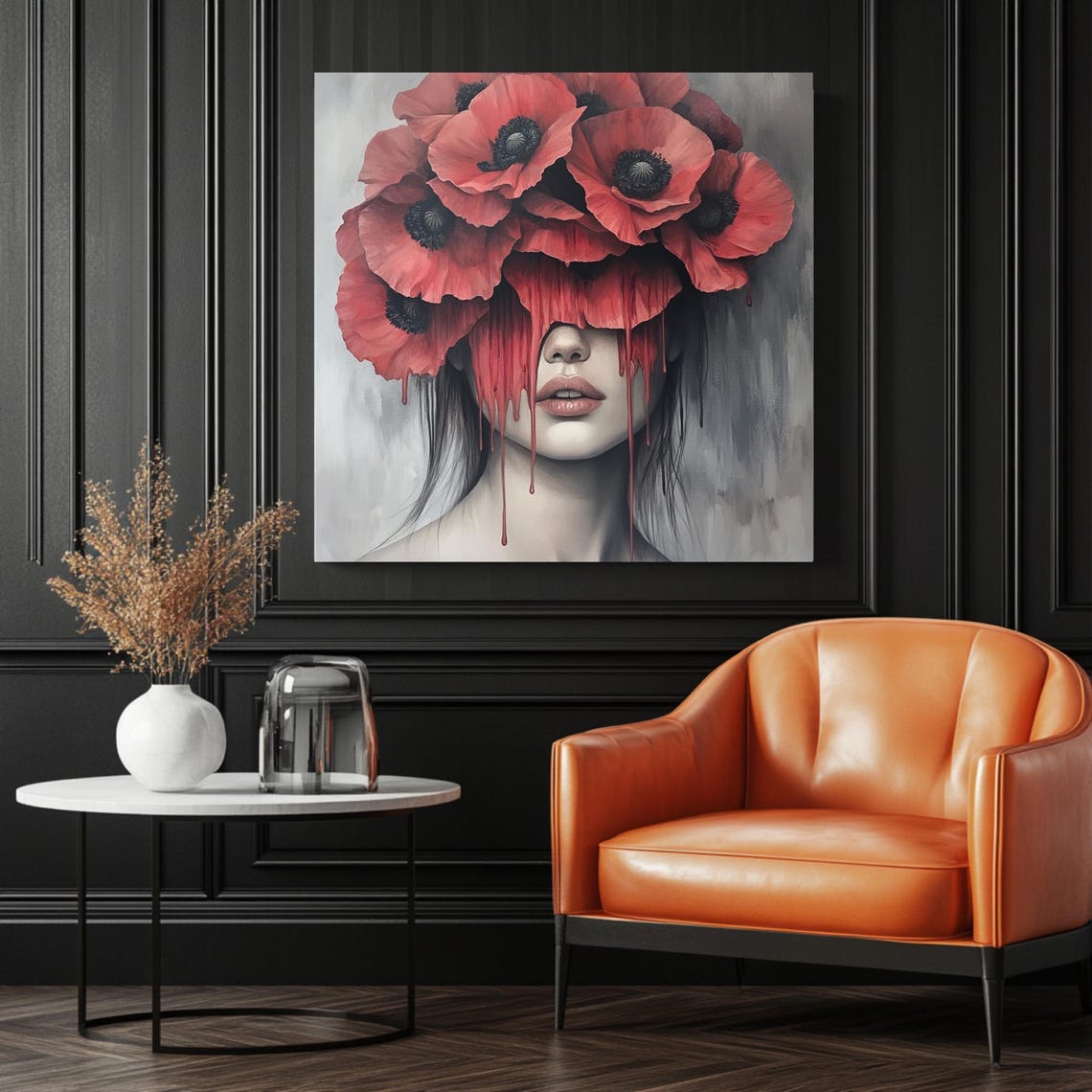 Surreal Woman Red Poppy Portrait, Fashion Illustration - Image 3