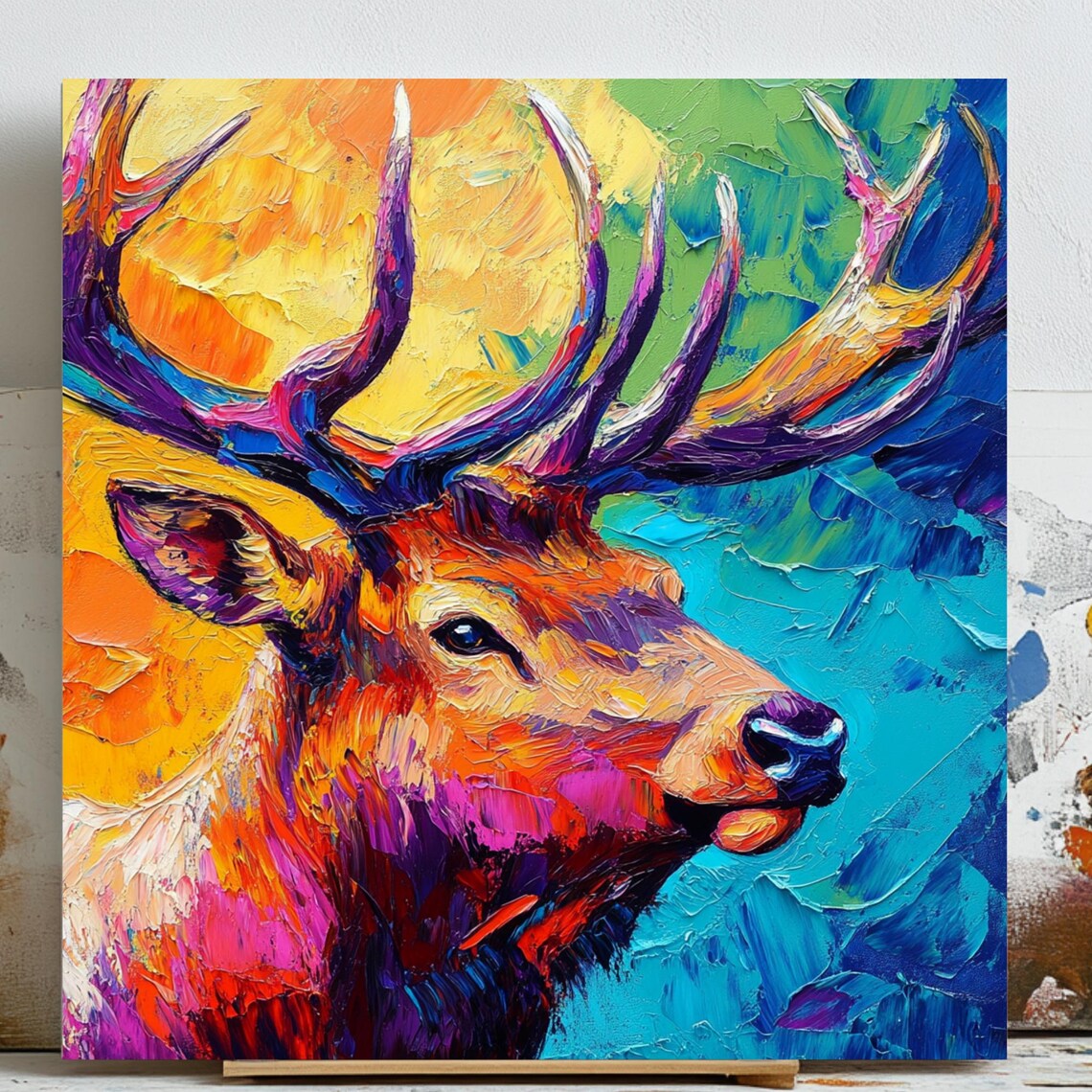 Colorful Elk Art Print, Abstract Wildlife Decor