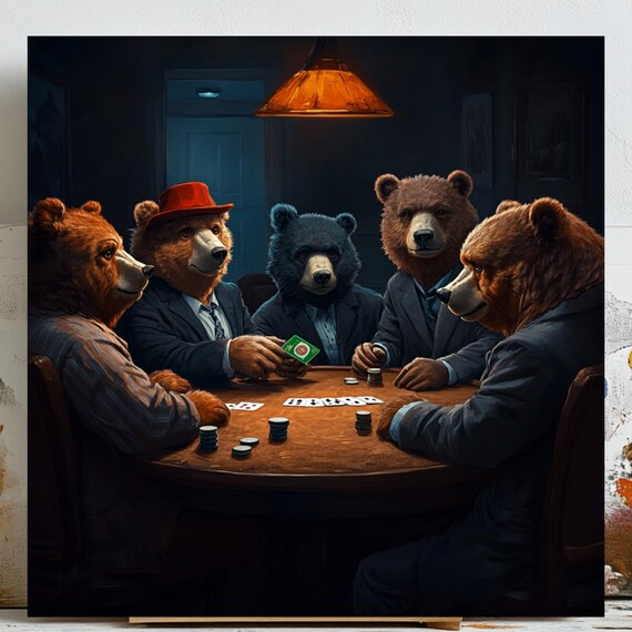Bear Poker Night Poster, Whimsical Game Room Decor