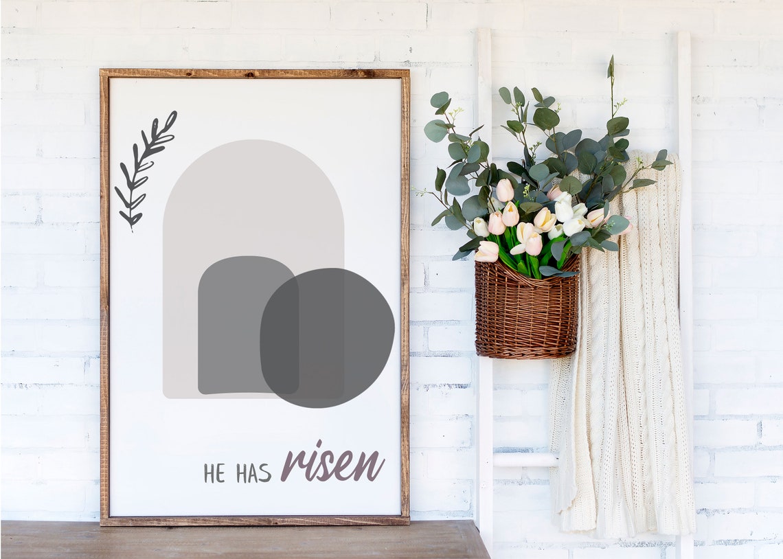 He Has Risen Easter Home Decor Bible Verse Wall Art Modern Decor Church Signs Framed Unframed Rope Board Options