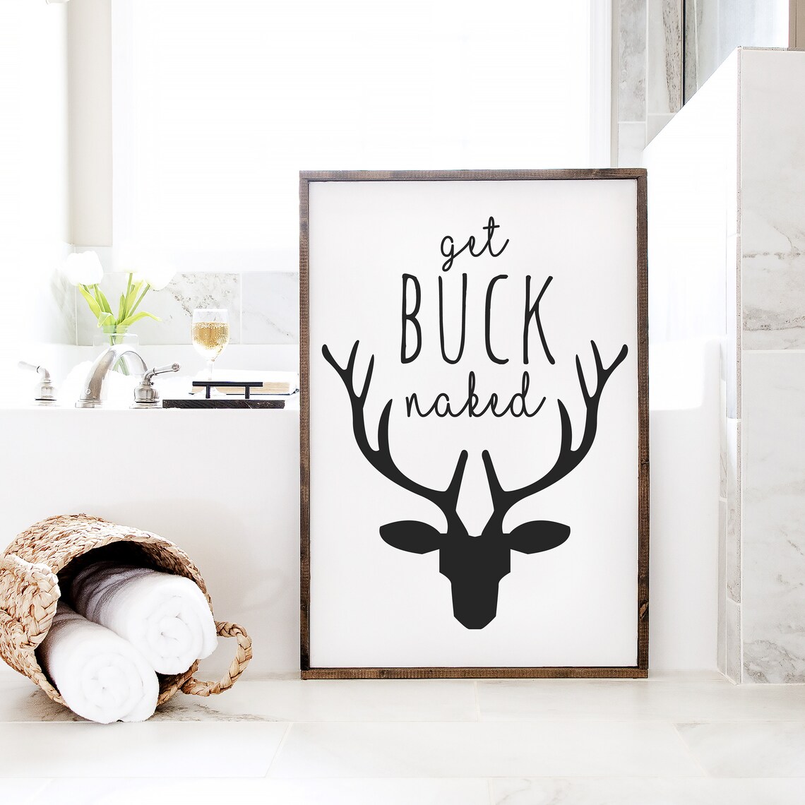 Get Buck Naked Funny Bathroom Humor Art Print - Image 3